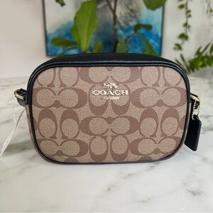 NWT Coach Mini Jamie Camera Bag In Signature Canvas C9926 Khaki Black Gold